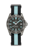 Certina Diver 38mm Titangehäuse mit türkisen Indices und Textilband in schwarz und türkis