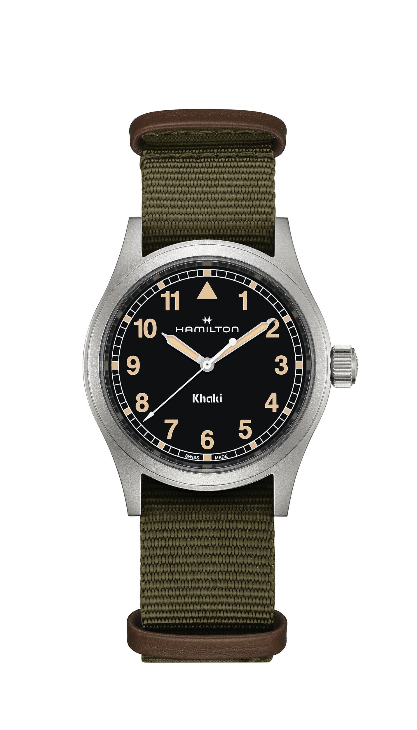 Hamilton Khaki Field Quartz H69401930 38mm Militäruhr schwarzes Zifferblatt mir arabischen Zahlen grüner Nato Armband