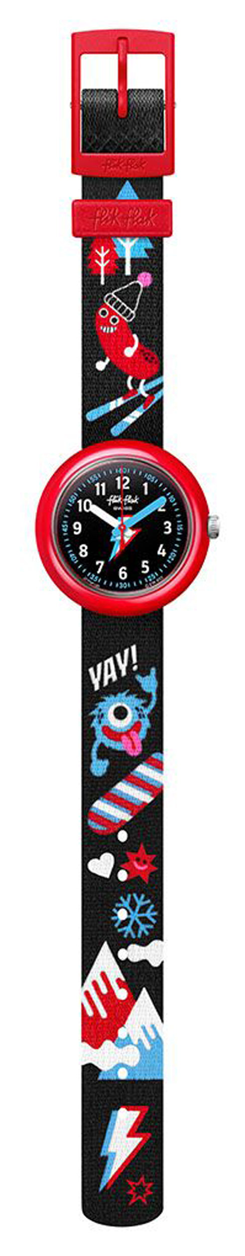 Flik Flak Slide Monster Kinderuhr Schwarz Rot Snowboardmotiv