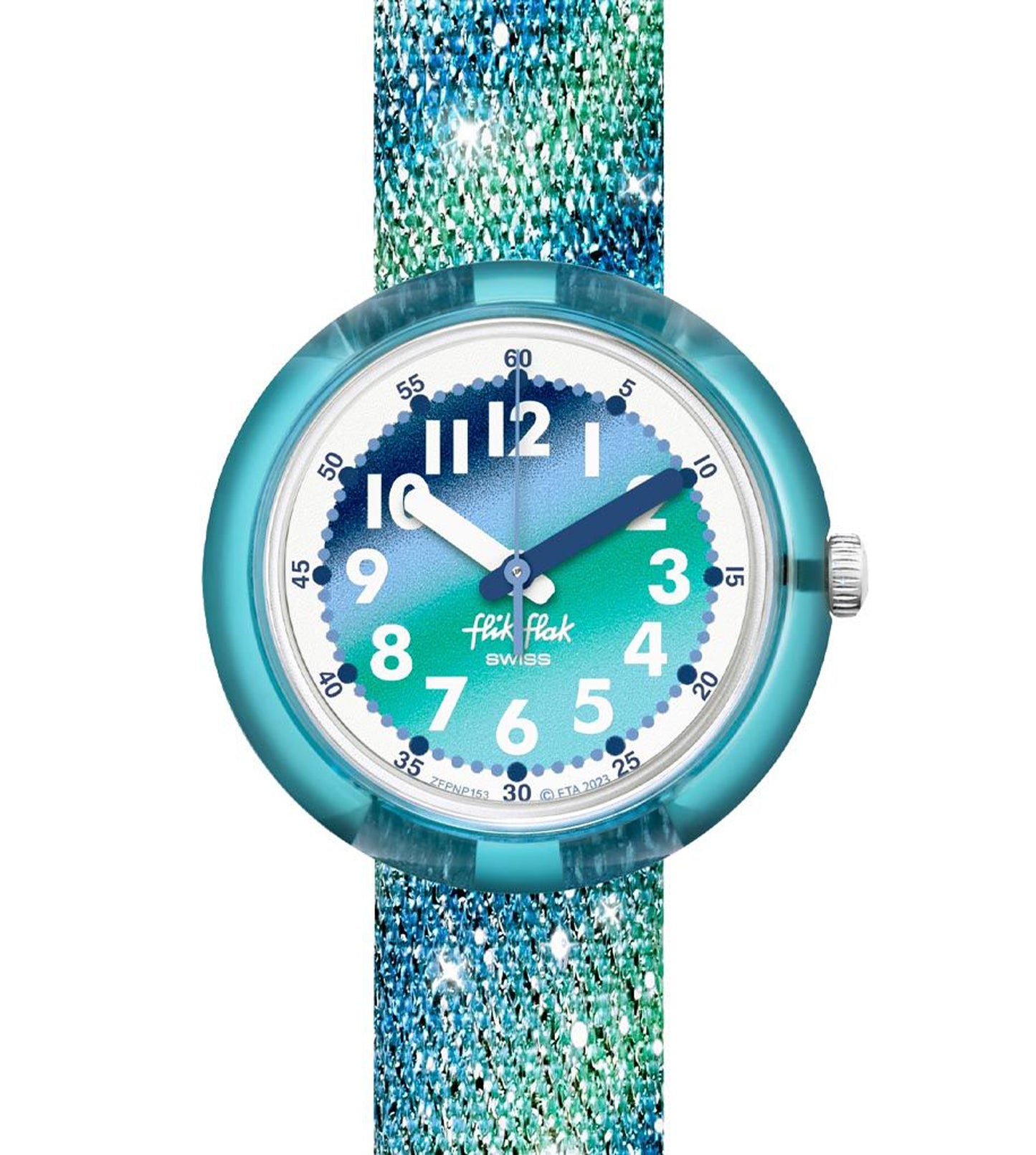 Flik Flak FROZEN RAINBOW FPNP153 Kinderuhr Türkis Glitzerband