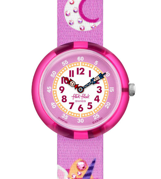 Flik Flak DREAMING UNICORN Kinderuhr in pink und rosa mit Kristallen und Einhörnern.