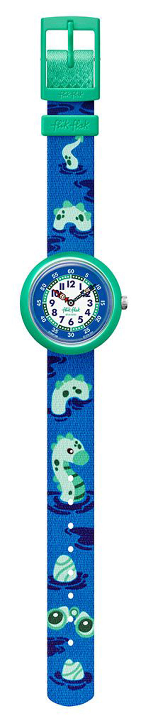 Flik Flak NESSIE-NCREDIBLE Kinderuhr in blau und türkis mit dem Nessie auf dem Armband