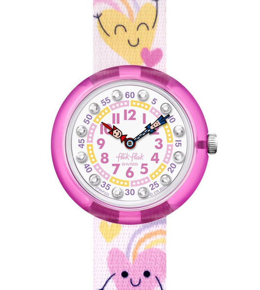 Flik Flak BOUNCING HEARTS FBNP223 Kinderuhr Textilband Pink Herzen