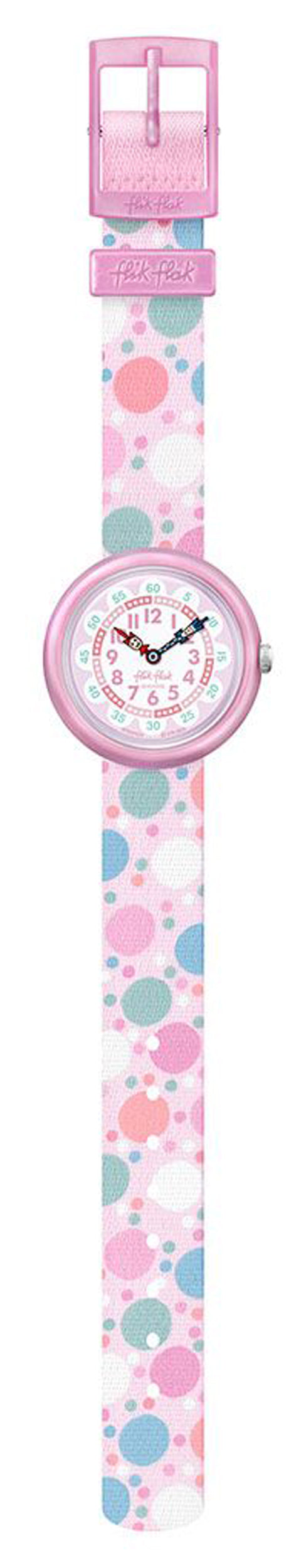 Flik Flak FLYING BUBBLES FBNP224 Kinderuhr Textilband Pink Türkis