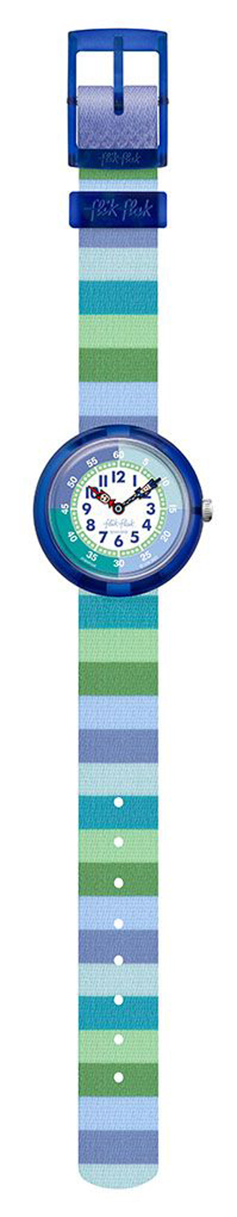 Flik Flak STRIPY GREEN FBNP226 Kinderuhr Türkis Blau Grün Textilband