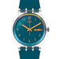 Swatch BLUE AWAY SO28K700 Damenuhr Blau Türkis aus Materialien biologischem Urspsrungs