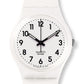 Swatch JUST WHITE SOFT SO28W107-S14 Damenuhr Weißes Gehäuse und Band schwarze Zeiger und arabische Ziffern