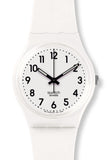 Swatch JUST WHITE SOFT SO28W107-S14 Damenuhr Weißes Gehäuse und Band schwarze Zeiger und arabische Ziffern