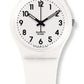 Swatch JUST WHITE SOFT SO28W107-S14 Damenuhr Weißes Gehäuse und Band schwarze Zeiger und arabische Ziffern