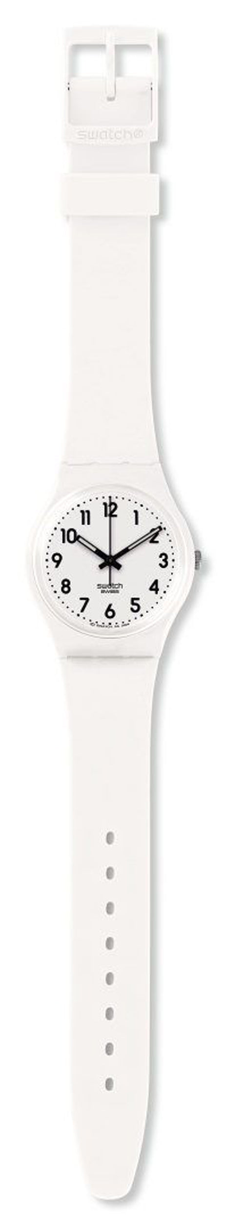 Swatch JUST WHITE SOFT SO28W107-S14 Damenuhr Weißes Gehäuse und Band schwarze Zeiger und arabische Ziffern