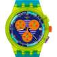 Swatch NEON WAVE SUSJ404 Unisexuhr Retro Chronograph Grün Türkis Blau Orange 