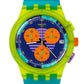 Swatch NEON WAVE SUSJ404 Unisexuhr Retro Chronograph Grün Türkis Blau Orange 