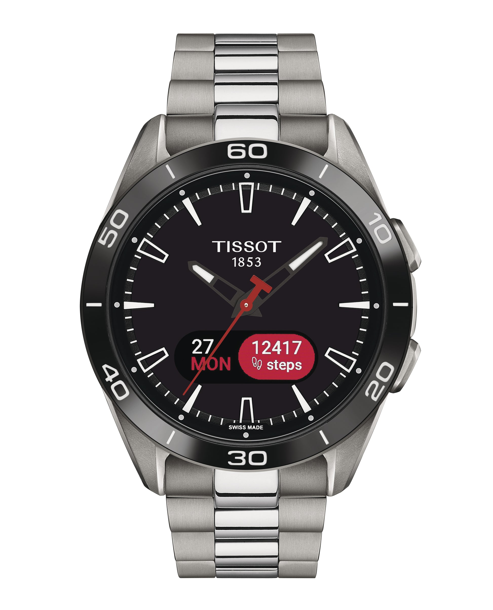 Tissot T-Touch Connect Armbanduhr mit schwarzem Zifferblatt und Edelstahlband